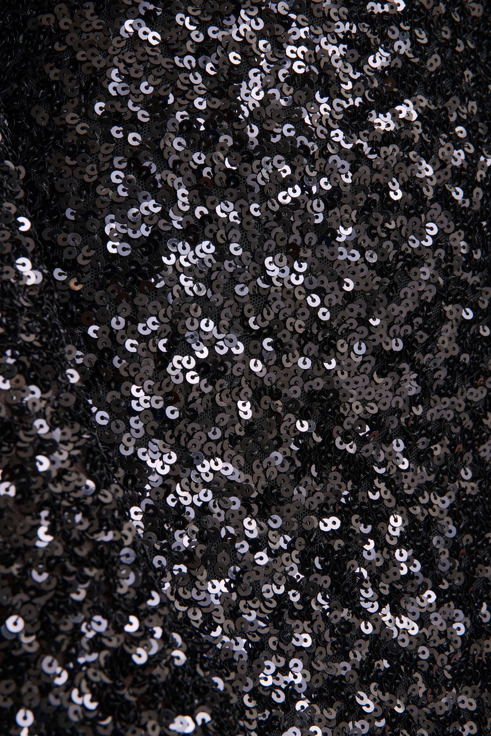 Romea | Black Sequin High-Neck Maxi Dress With Cape Sleeves