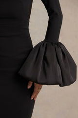 Retreat | Black Square-Neck Maxi Dress With Satin Puff-Sleeves