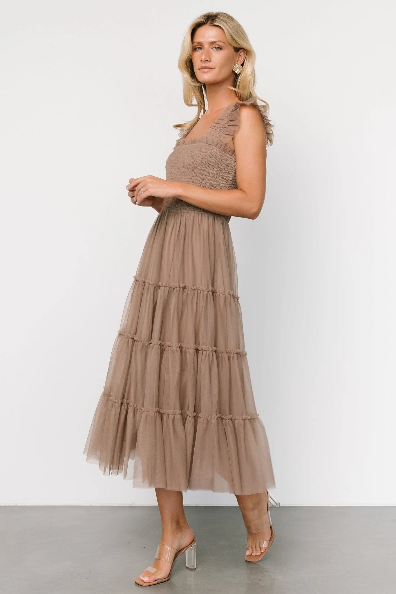 Emma Smocked Tulle Dress | Taupe