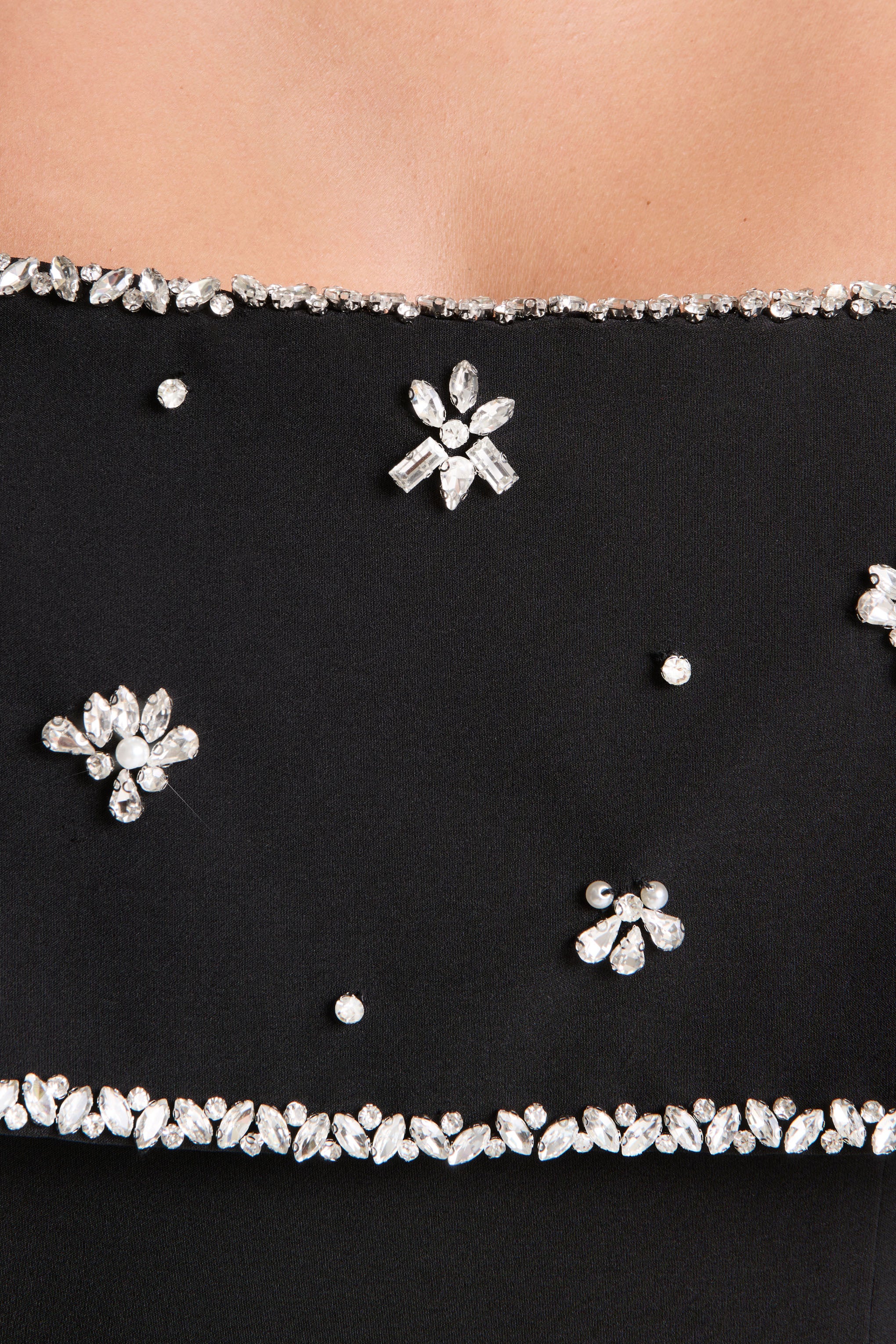 Illiana | Black Bandeau Hand-Embellished Maxi Dress