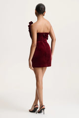 Polly | Burgundy Velvet Ruffled Strapless Mini Dress
