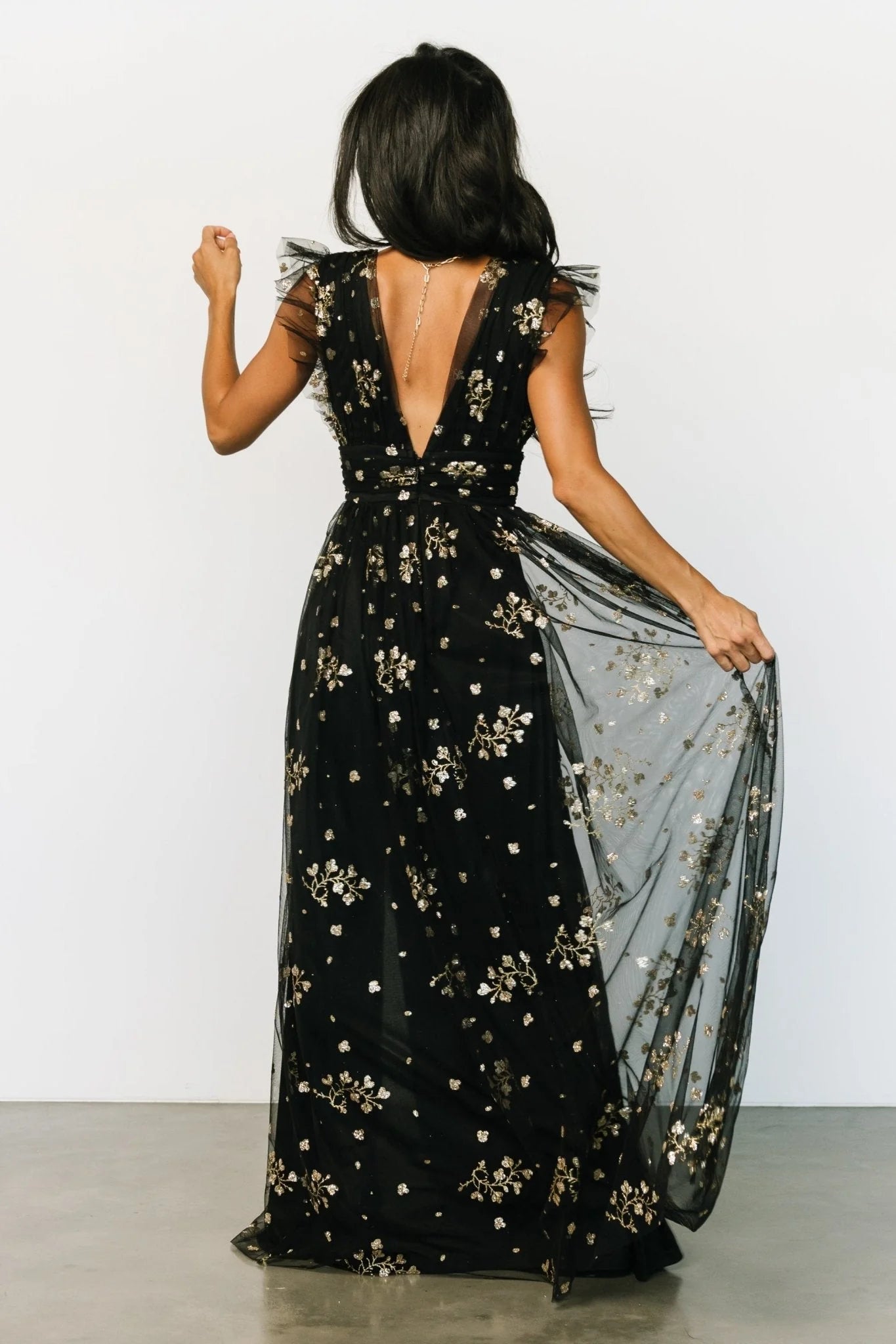 Natalia Floral Embellished Maxi Dress | Black + Gold