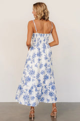 Cherie Jacquard Dress | Off White + Blue Floral