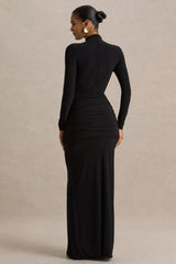 Alula | Black High-Neck Maxi Dress With Twist Detail