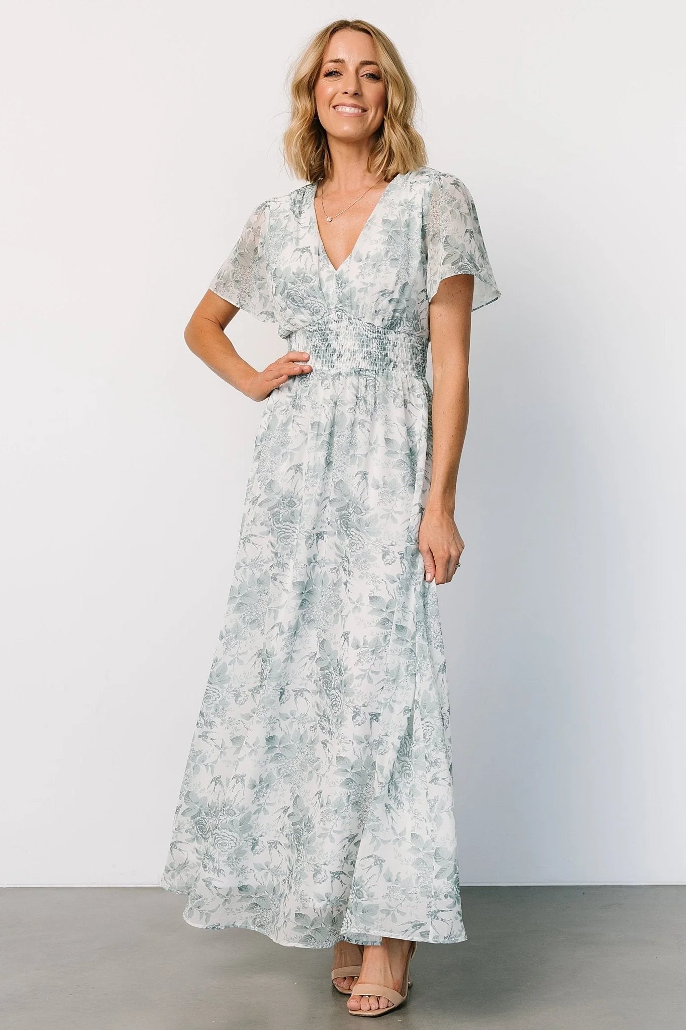 Birdie Maxi Dress | White + Sage Floral