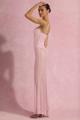 Semi-Sheer Embellished Corset Gown in Pink