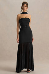 Jaquetta | Black Belted Maxi Dress With Pleated Chiffon Skirt