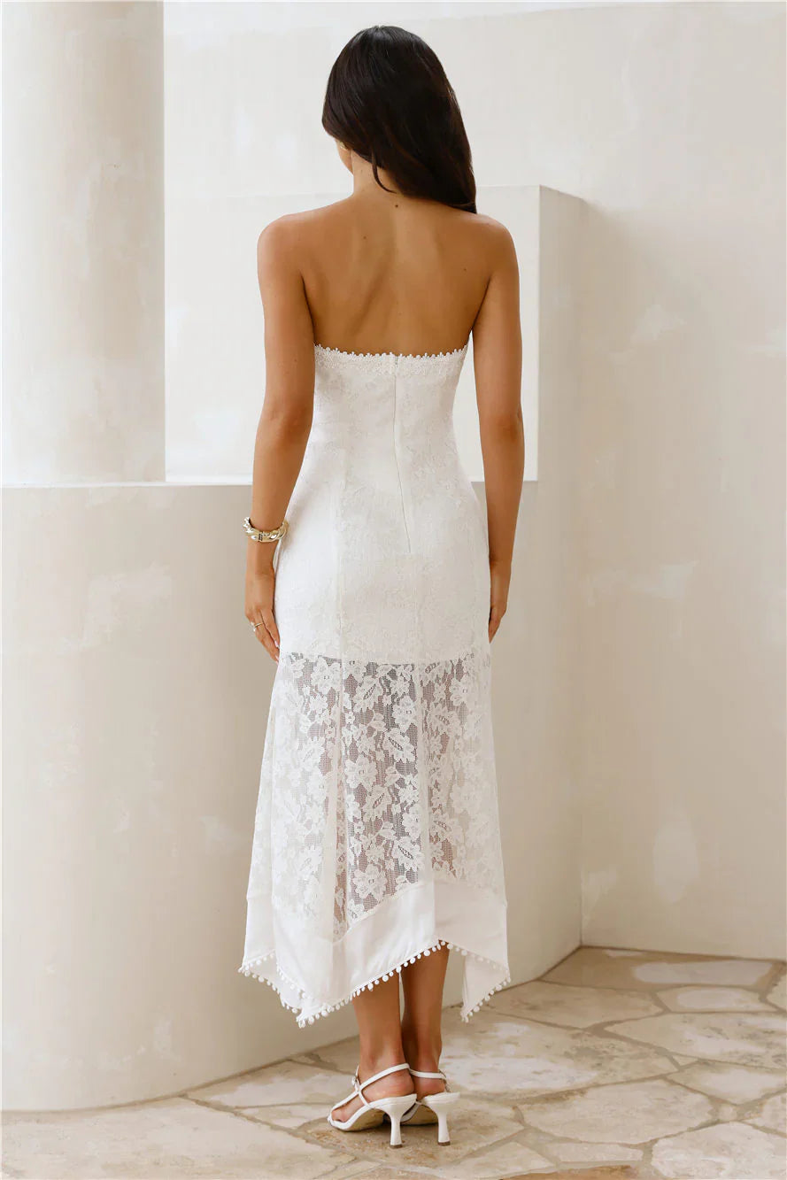 Luxe Petal Lace Strapless Maxi Dress