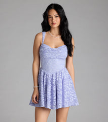 Selina Cutout Back Lace Glitter Skater Dress