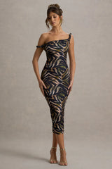 Nora | Zebra Print Twisted Asymmetric Midi Dress