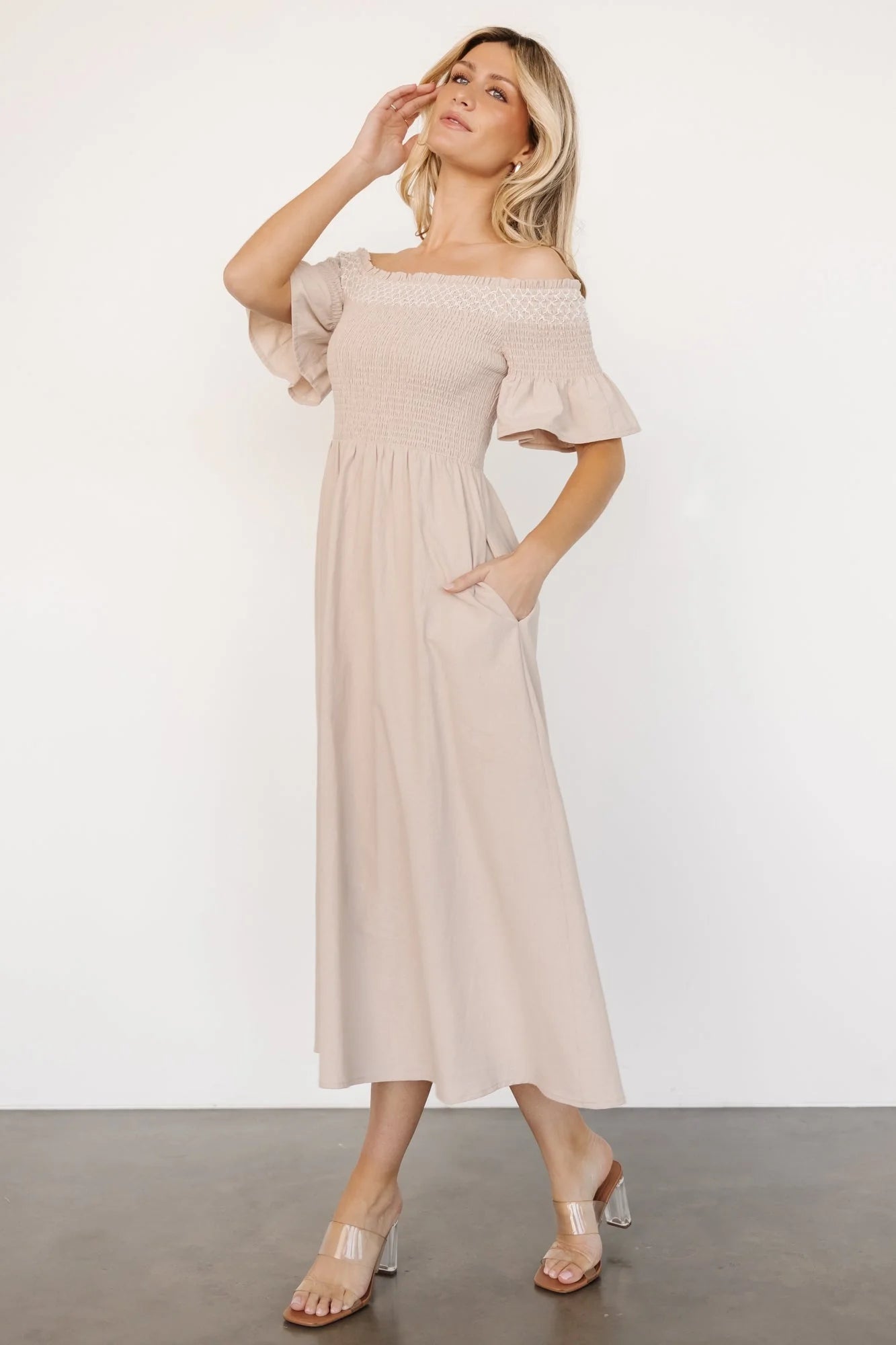Jodi Off Shoulder Dress | Natural