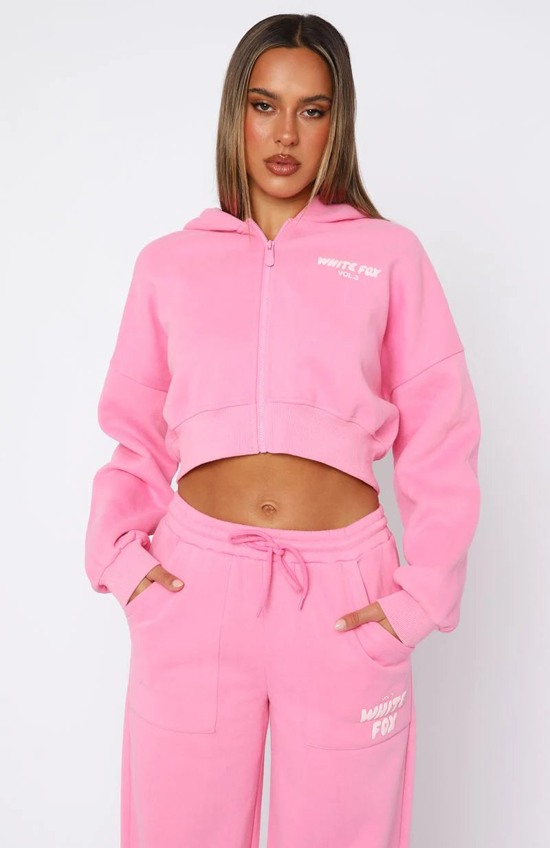 Offstage Cropped Zip Hoodie Bubblegum