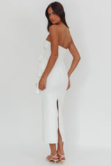 Sasha Cascade Ruffle Rosette Midi Dress White