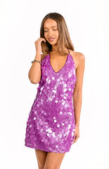 Cyrus Purple Sequin Mini Dress
