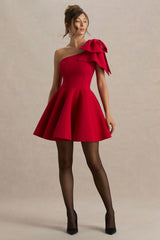 Prosperity | Red Asymmetric-Neck Mini Dress With Bow Detail