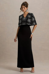 Agnella | Black Embellished V-Neck Maxi Dress