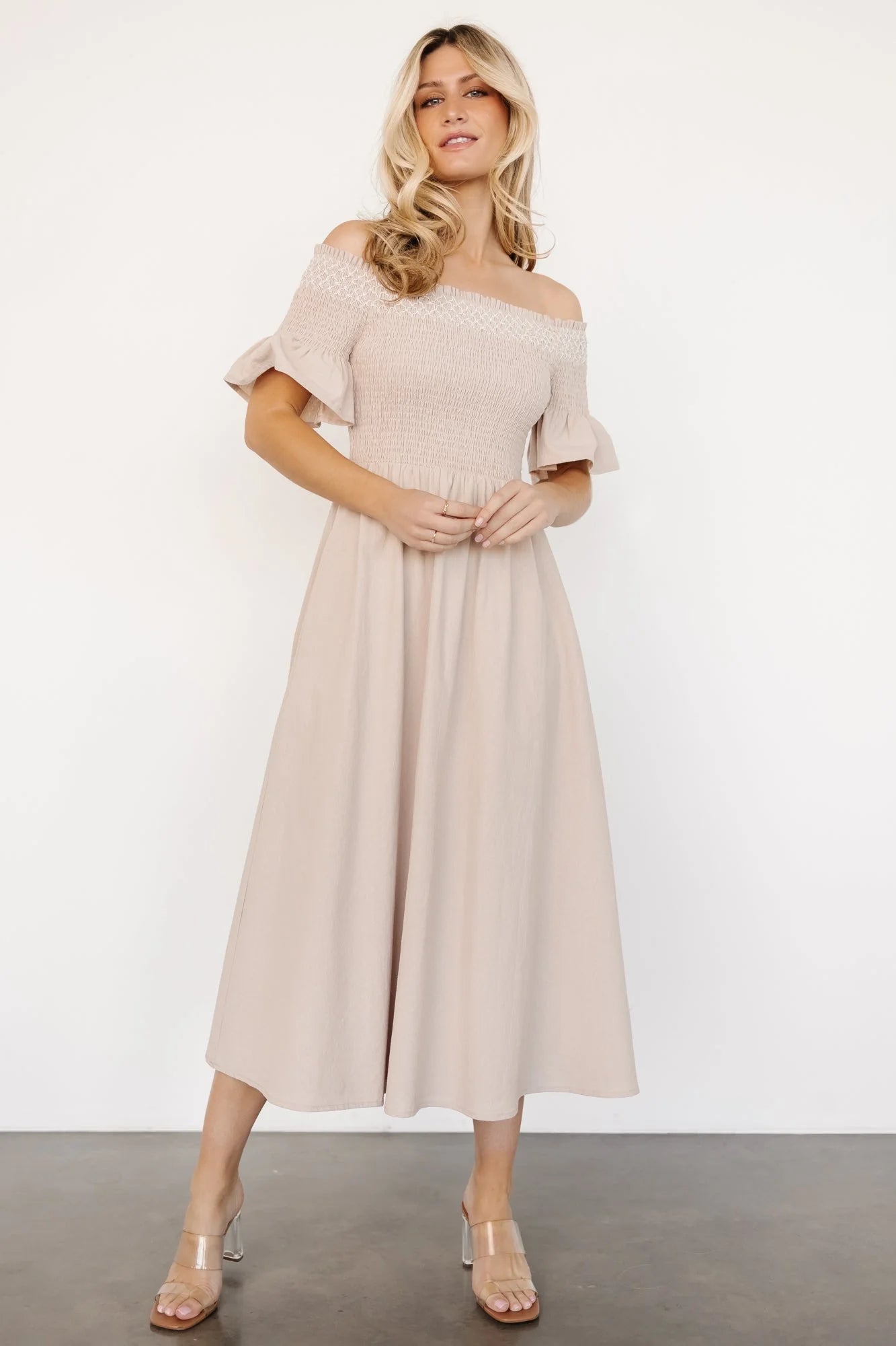 Jodi Off Shoulder Dress | Natural