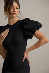 Dakota | Black Puff-Sleeve Midi Dress