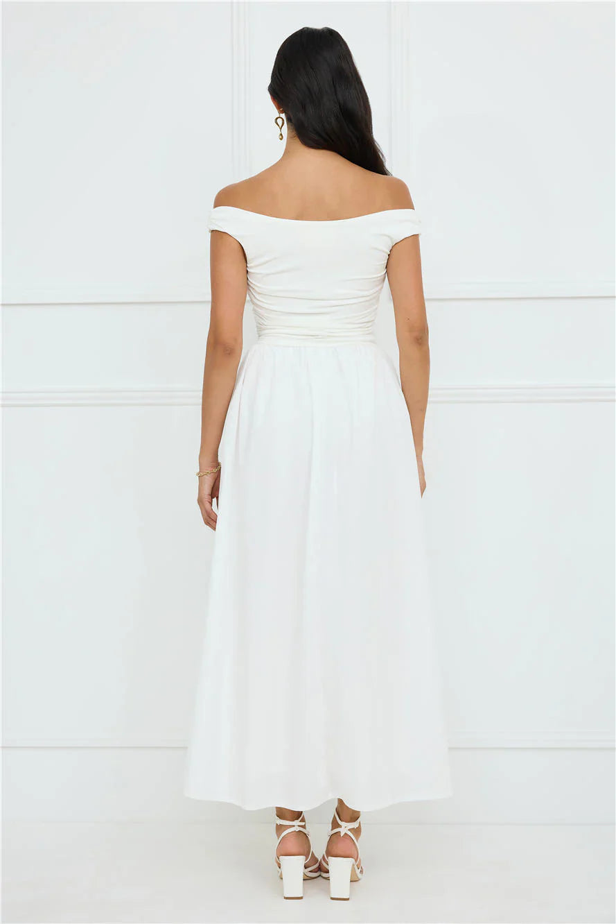 Camellia Charm Off Shoulder Maxi Dress
