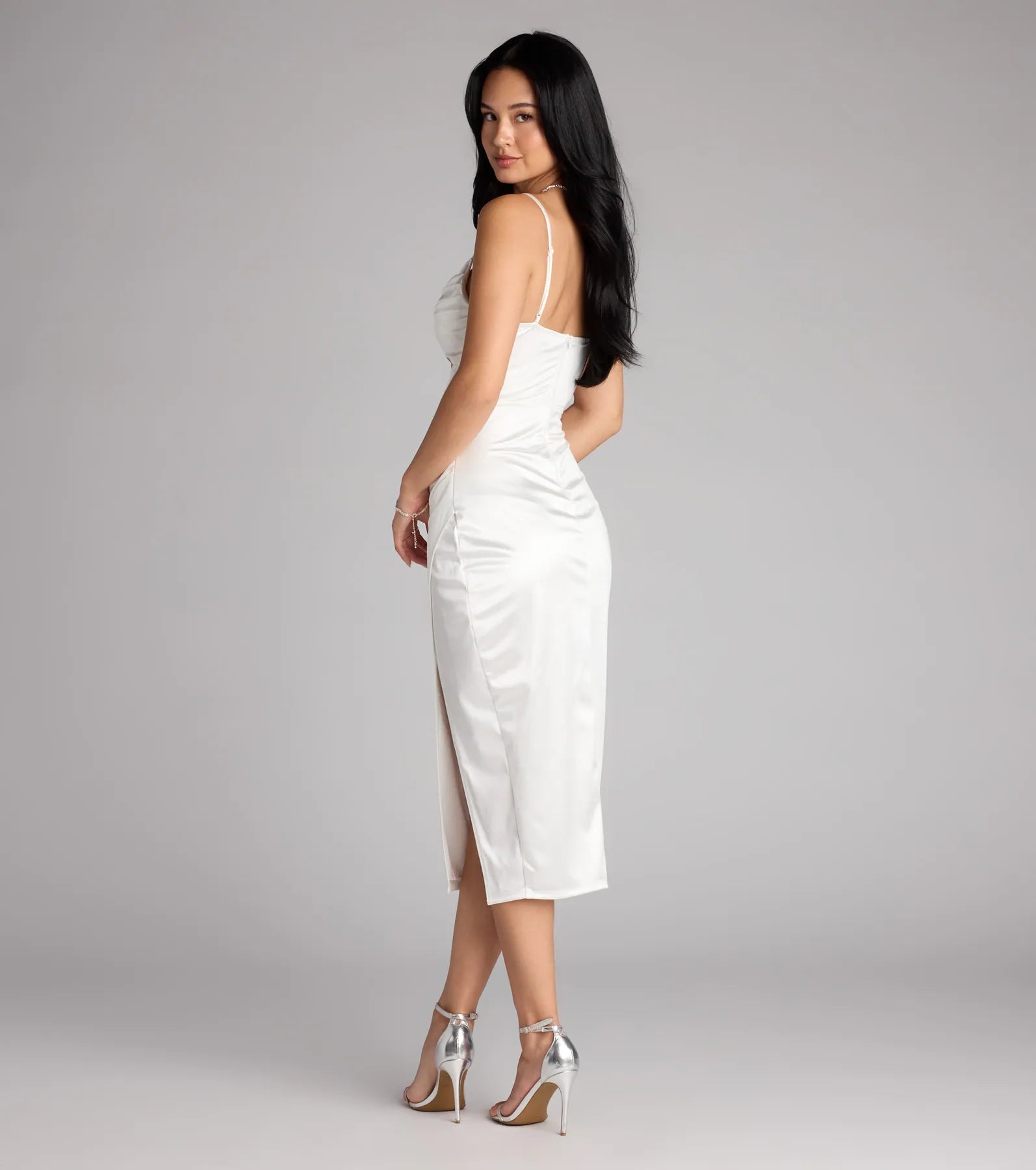Lilith Satin Cutout Wrap-Front Midi Dress