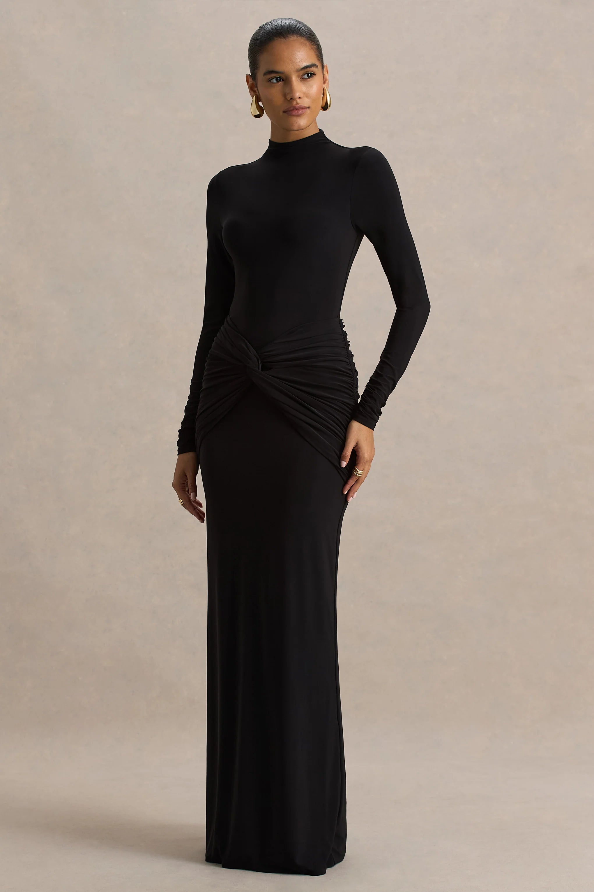 Alula | Black High-Neck Maxi Dress With Twist Detail