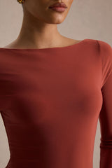 Matilda | Rust Boat-Neck Maxi Dress With Ruched Detailing