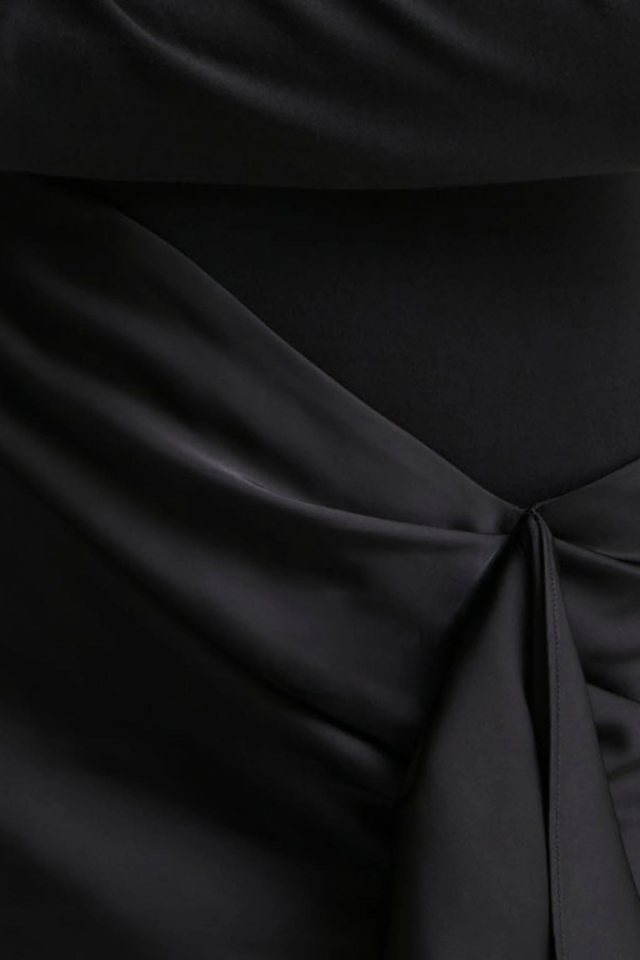 Starred | Black High-Neck Maxi Dress With Satin Wrap-Skirt And Embellished Cuffs
