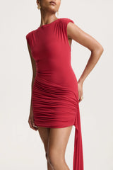 Aubrey | Red High-Neck Wrapped Mini Dress With Sash