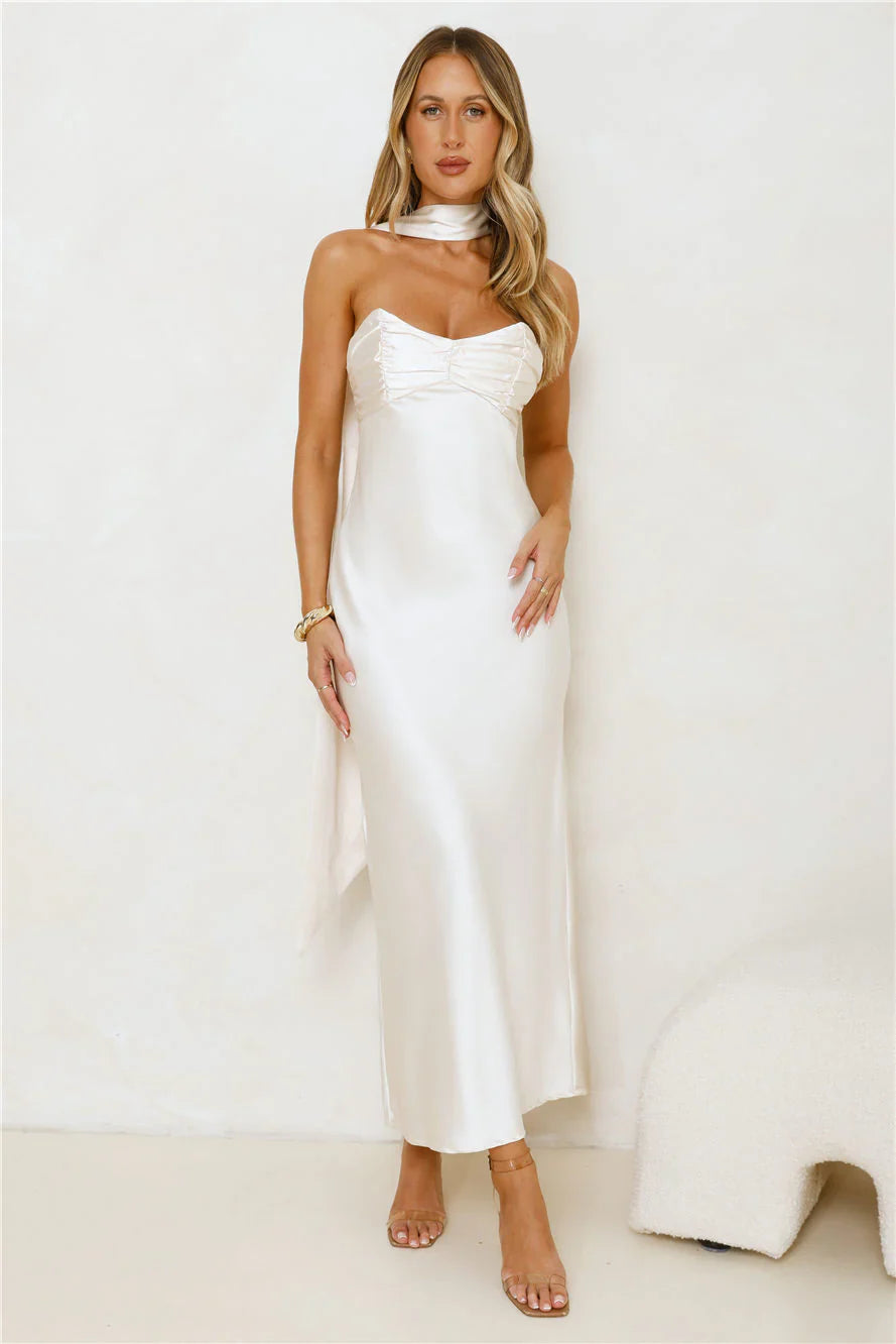 Be Noticed Strapless Satin Maxi Dress