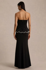 Robin | Black Hand-Embellished Strapless Corset Maxi Dress