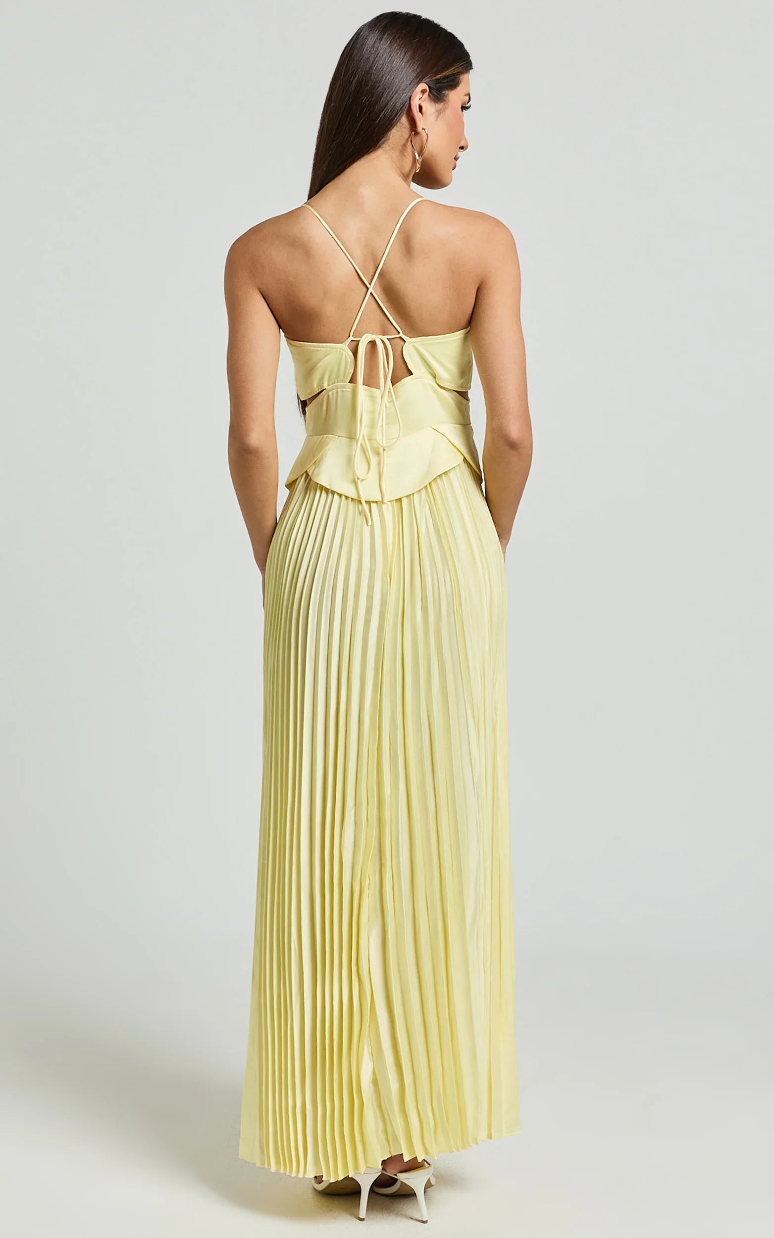 Shay Maxi Dress Sweetheart Cut Out Pleated Dress in Lemon